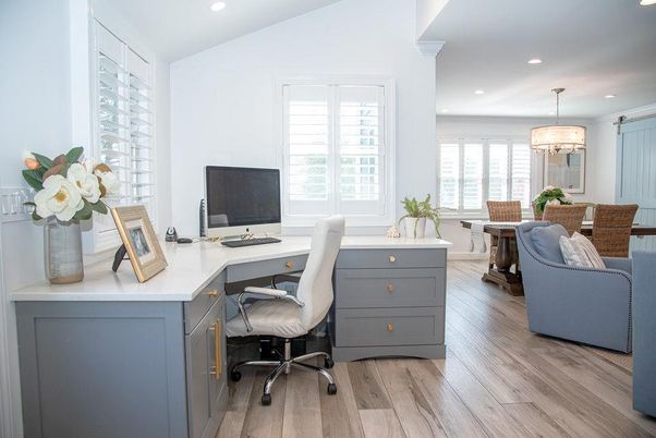 Home Office, Interior, Pendant Lights, Recessed Lighting, Wood Texture Flooring