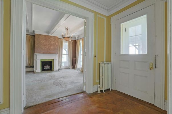 Chandelier, Empty room, Fireplace, Interior, Wood Texture Flooring