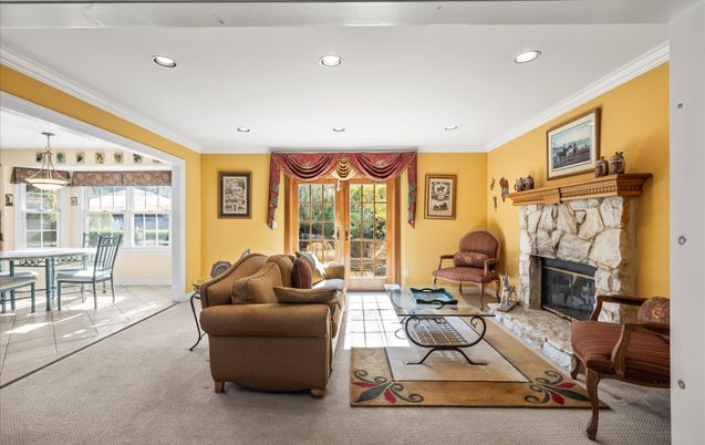 Dining room, Fireplace, Interior, Living room, Pendant Lights, Recessed Lighting