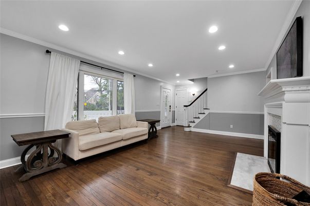 Fireplace, Interior, Recessed Lighting, Wood Texture Flooring