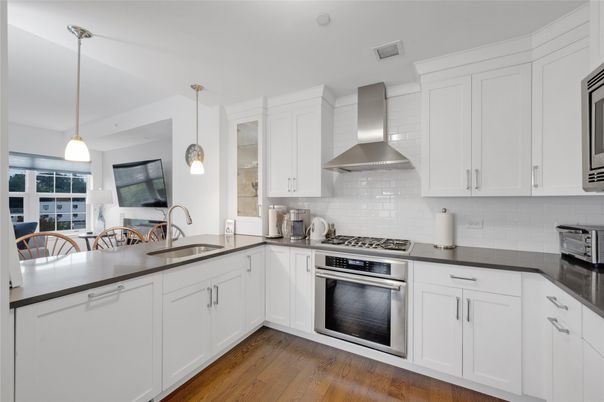 Interior, Kitchen, Pendant Lights, Stainless Steel Appliances, Wood Texture Flooring