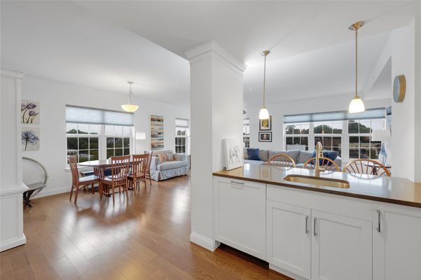 Dining room, Interior, Pendant Lights, Wood Texture Flooring