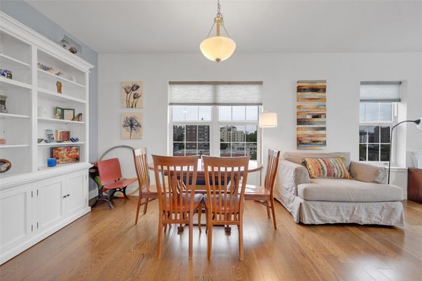 Dining room, Interior, Pendant Lights, Wood Texture Flooring
