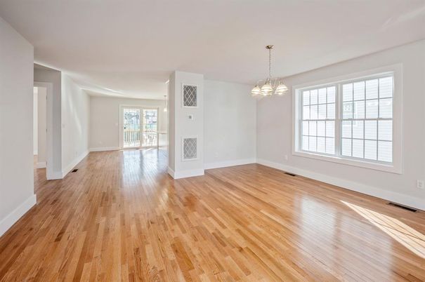 Empty room, Interior, Pendant Lights, Wood Texture Flooring