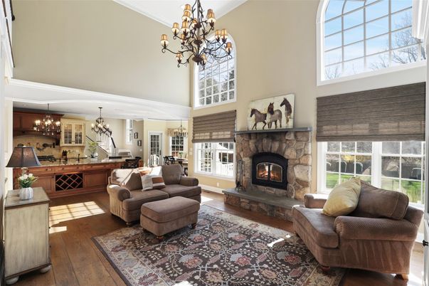 Chandelier, Dining room, Fireplace, Interior, Living room, Wood Texture Flooring
