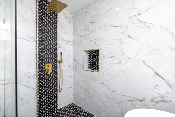 Bathroom, Glass Shower, Interior, Marble Walls