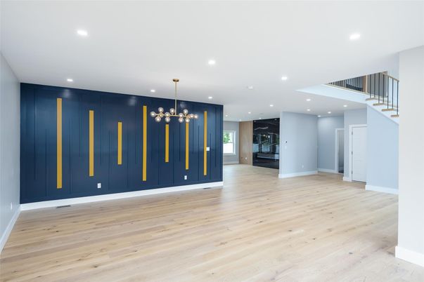 Empty room, Interior, Pendant Lights, Recessed Lighting, Wood Texture Flooring