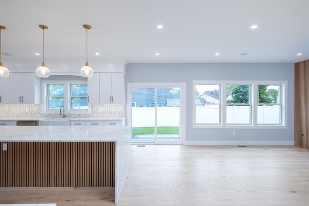 Interior, Kitchen, Pendant Lights, Recessed Lighting, Wood Texture Flooring