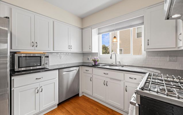 Interior, Kitchen, Pendant Lights, Stainless Steel Appliances, Wood Texture Flooring