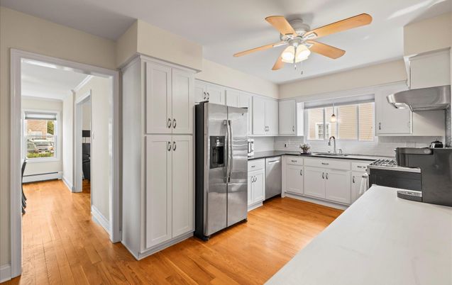 Interior, Kitchen, Pendant Lights, Stainless Steel Appliances, Wood Texture Flooring
