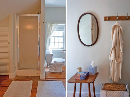 Bathroom, Glass Shower, Interior, Wood Texture Flooring
