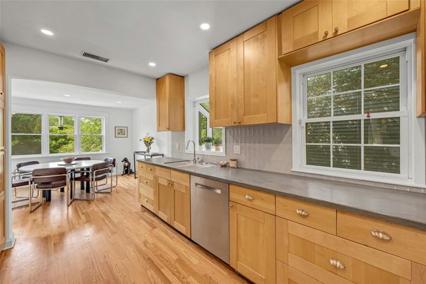 Dining room, Interior, Kitchen, Recessed Lighting, Wood Texture Flooring
