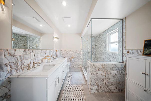 Bathroom, Dual Sink Vanities, Glass Shower, Interior, Recessed Lighting