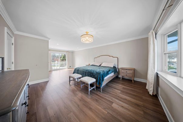 Bedroom, Chandelier, Interior, Wood Texture Flooring