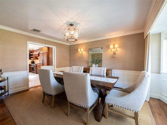 Chandelier, Dining room, Interior, Wood Texture Flooring