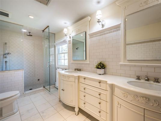 Bathroom, Dual Sink Vanities, Glass Shower, Interior, Recessed Lighting