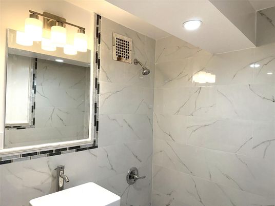 Bathroom, Interior, Marble Walls, Recessed Lighting
