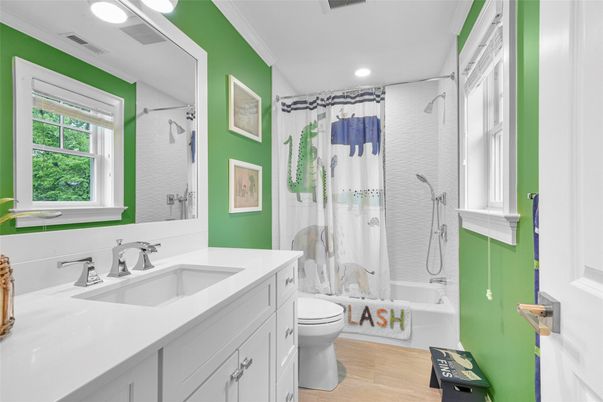 Bathroom, Interior, Recessed Lighting, Wood Texture Flooring