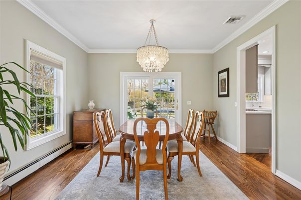 Chandelier, Dining room, Interior, Wood Texture Flooring
