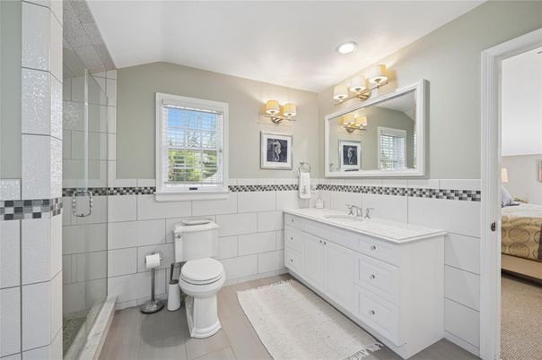 Bathroom, Bedroom, Dual Sink Vanities, Interior, Recessed Lighting, Wood Texture Flooring