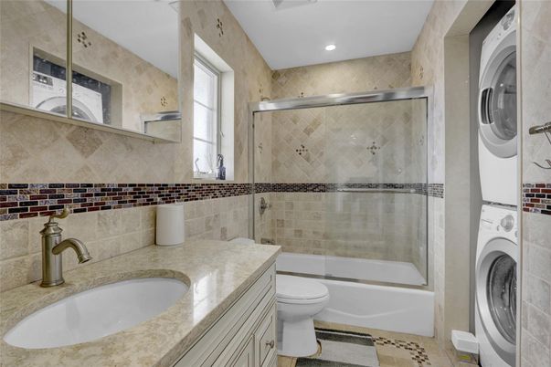 Bathroom, Glass Shower, Interior, Recessed Lighting, Washer