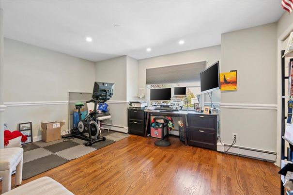 Fitness Equipment, Home Office, Interior, Recessed Lighting, Wood Texture Flooring