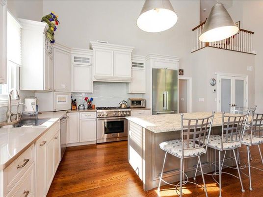Interior, Kitchen, Pendant Lights, Stainless Steel Appliances, Wood Texture Flooring