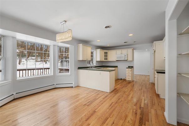 Chandelier, Interior, Kitchen, Recessed Lighting, Wood Texture Flooring