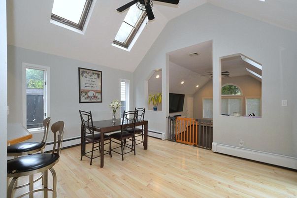 Dining room, Interior, Recessed Lighting, Wood Texture Flooring