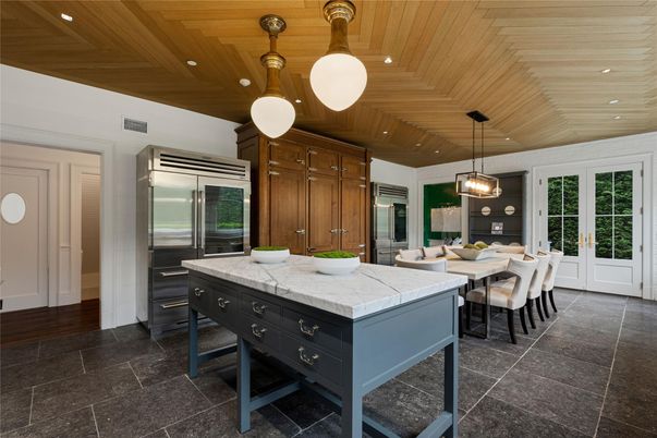 Dining room, Interior, Kitchen, Pendant Lights, Recessed Lighting, Stainless Steel Appliances, Wooden Ceilings