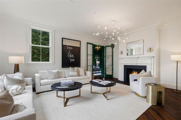Fireplace, Interior, Living room, Pendant Lights, Wood Texture Flooring