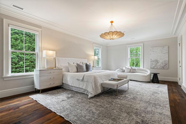 Bedroom, Interior, Pendant Lights, Wood Texture Flooring