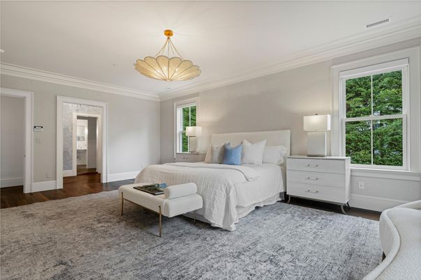 Bedroom, Interior, Pendant Lights, Wood Texture Flooring