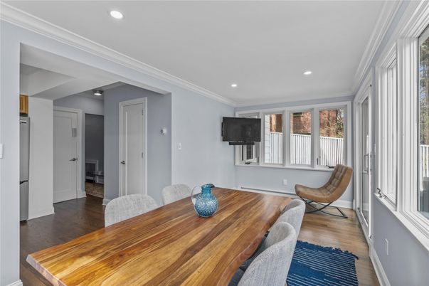 Dining room, Interior, Recessed Lighting, Wood Texture Flooring