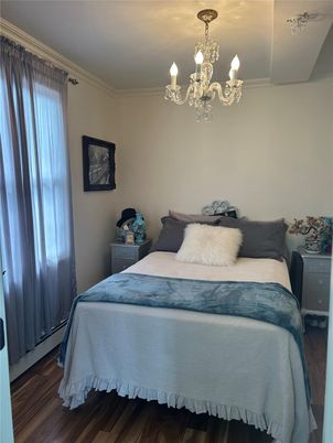 Bedroom, Chandelier, Interior, Wood Texture Flooring