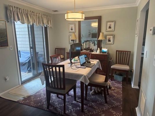 Dining room, Interior, Pendant Lights, Wood Texture Flooring