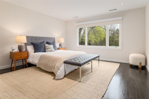 Bedroom, Interior, Recessed Lighting, Wood Texture Flooring