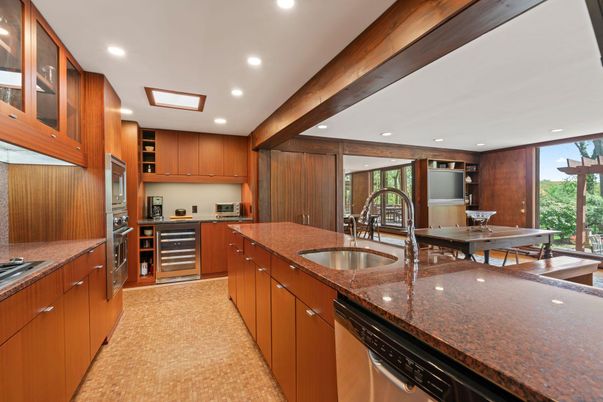 Interior, Kitchen, Recessed Lighting, Stainless Steel Appliances, Wooden Beams