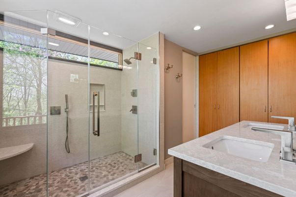 Bathroom, Glass Shower, Interior, Recessed Lighting
