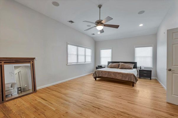 Bedroom, Interior, Recessed Lighting, Wood Texture Flooring