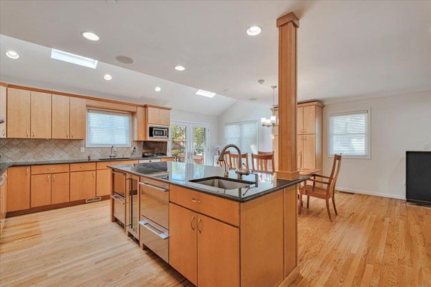 Dining room, Interior, Kitchen, Recessed Lighting, Stainless Steel Appliances, Wood Texture Flooring