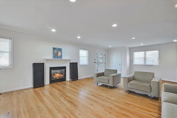 Fireplace, Interior, Recessed Lighting, Wood Texture Flooring