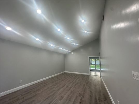 Empty room, Interior, Recessed Lighting, Wood Texture Flooring