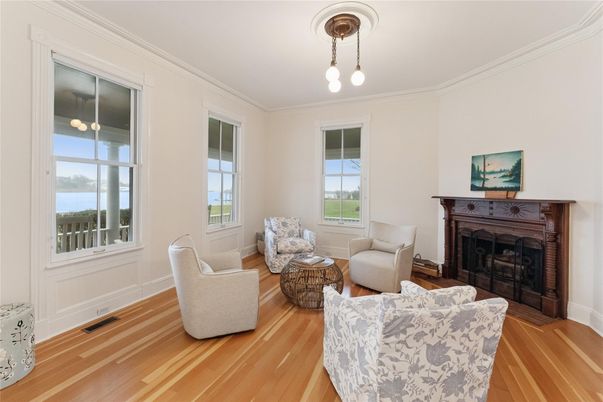 Fireplace, Interior, Living room, Pendant Lights, Wood Texture Flooring