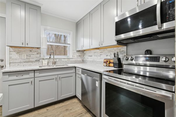 Interior, Kitchen, Stainless Steel Appliances, Wood Texture Flooring