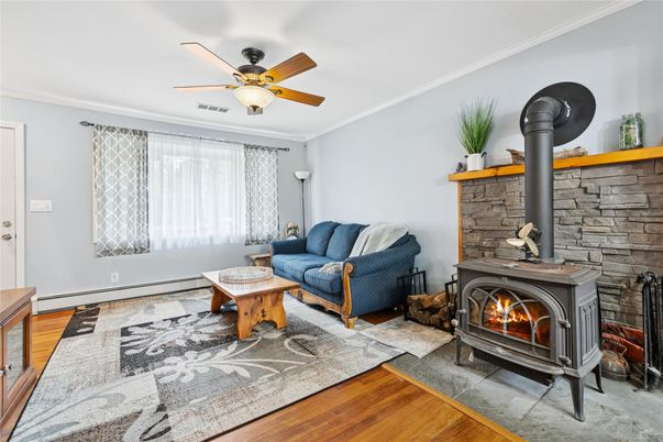 Fireplace, Interior, Living room, Stone Walls, Wood Texture Flooring