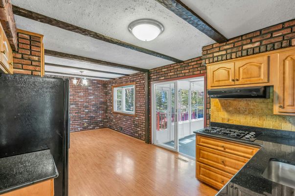 Interior, Kitchen, Stone Walls, Wood Texture Flooring