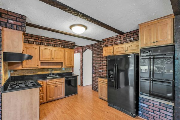 Interior, Kitchen, Stone Walls, Wood Texture Flooring