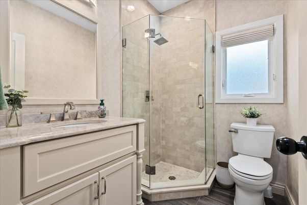 Bathroom, Glass Shower, Interior, Recessed Lighting