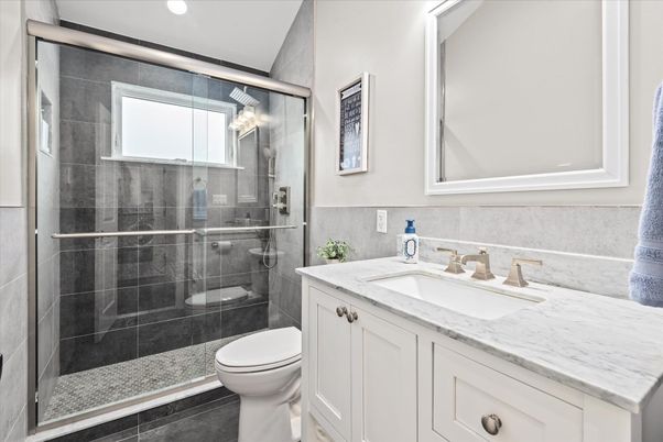 Bathroom, Glass Shower, Interior, Recessed Lighting